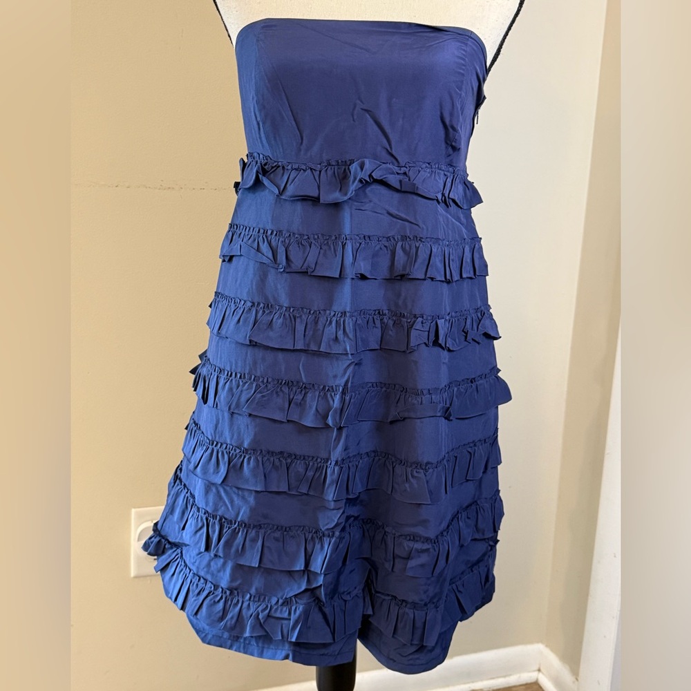 Strapless Ruffled Tiered Mini Dress - Blue